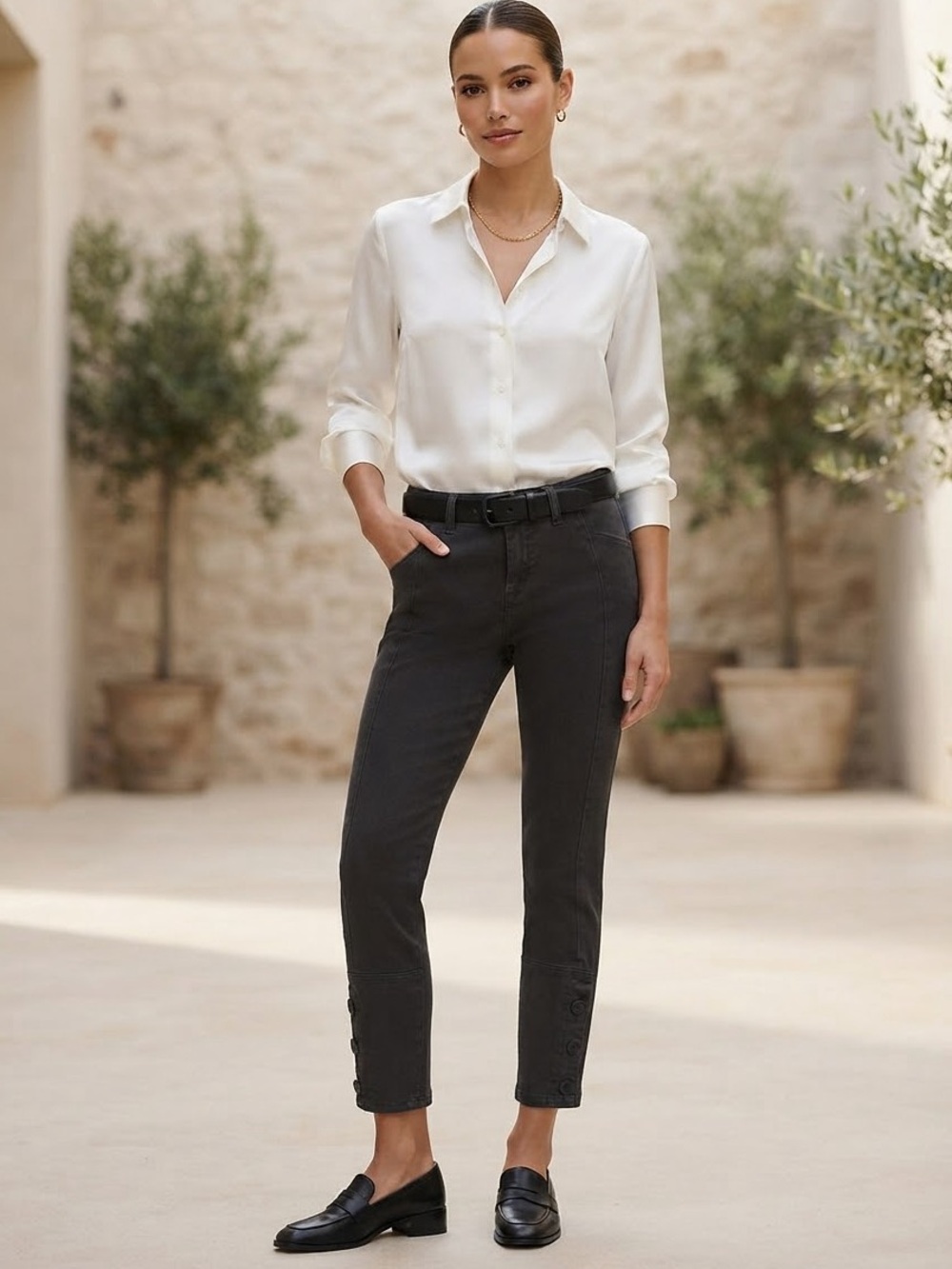 Anthropologie Dark Grey Button Cuff Skinny Pants